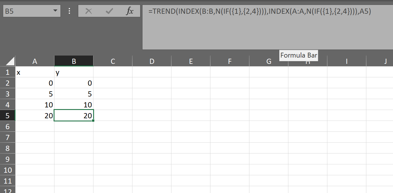 excel trend function array for mac